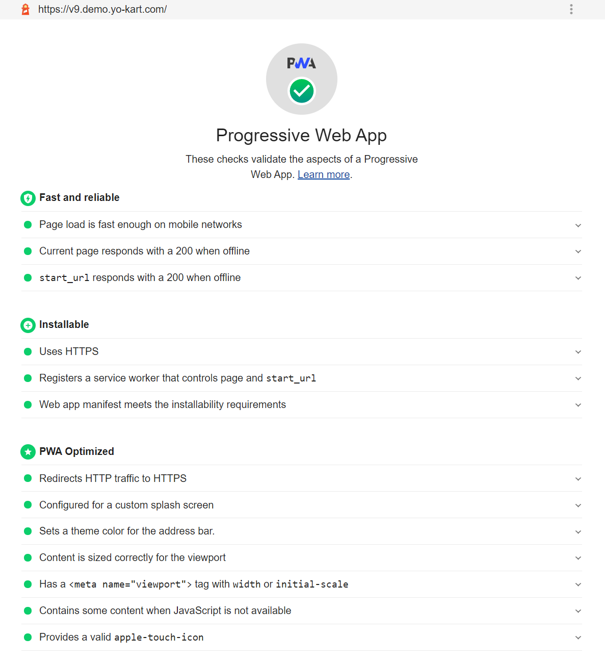Yokart PWA report